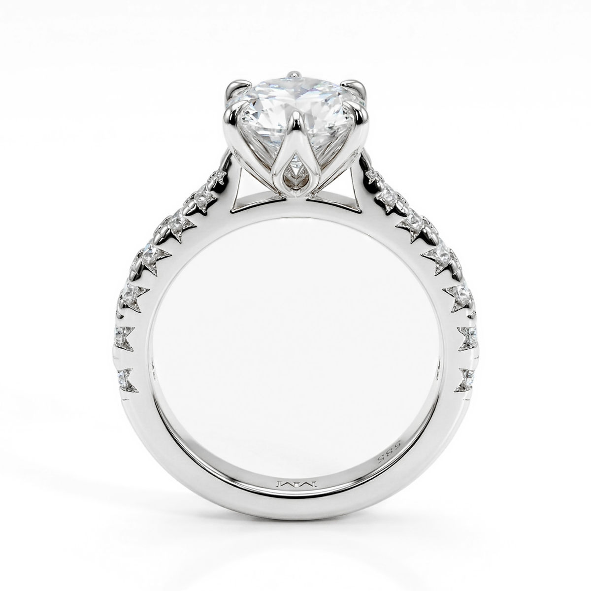 Yuliana - Anillo de Moissanita con Engaste de Tulipán y Deslumbrantes Piedras Laterales