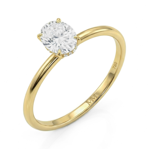 Mystique - Anillo solitario de moissanita de talla oval con halo oculto | encaje a ras con alianza