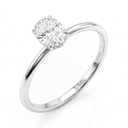 Mystique - Anillo Solitario de Moissanita de Talla Oval con Halo Oculto | Diseño Compatible con Alianza