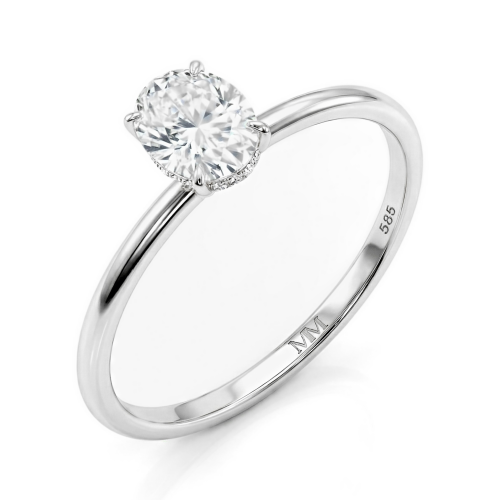Mystique - Anillo solitario de moissanita de talla oval con halo oculto | encaje a ras con alianza