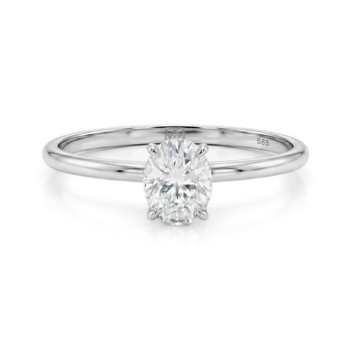 Mystique - Anillo solitario de moissanita de talla oval con halo oculto | encaje a ras con alianza
