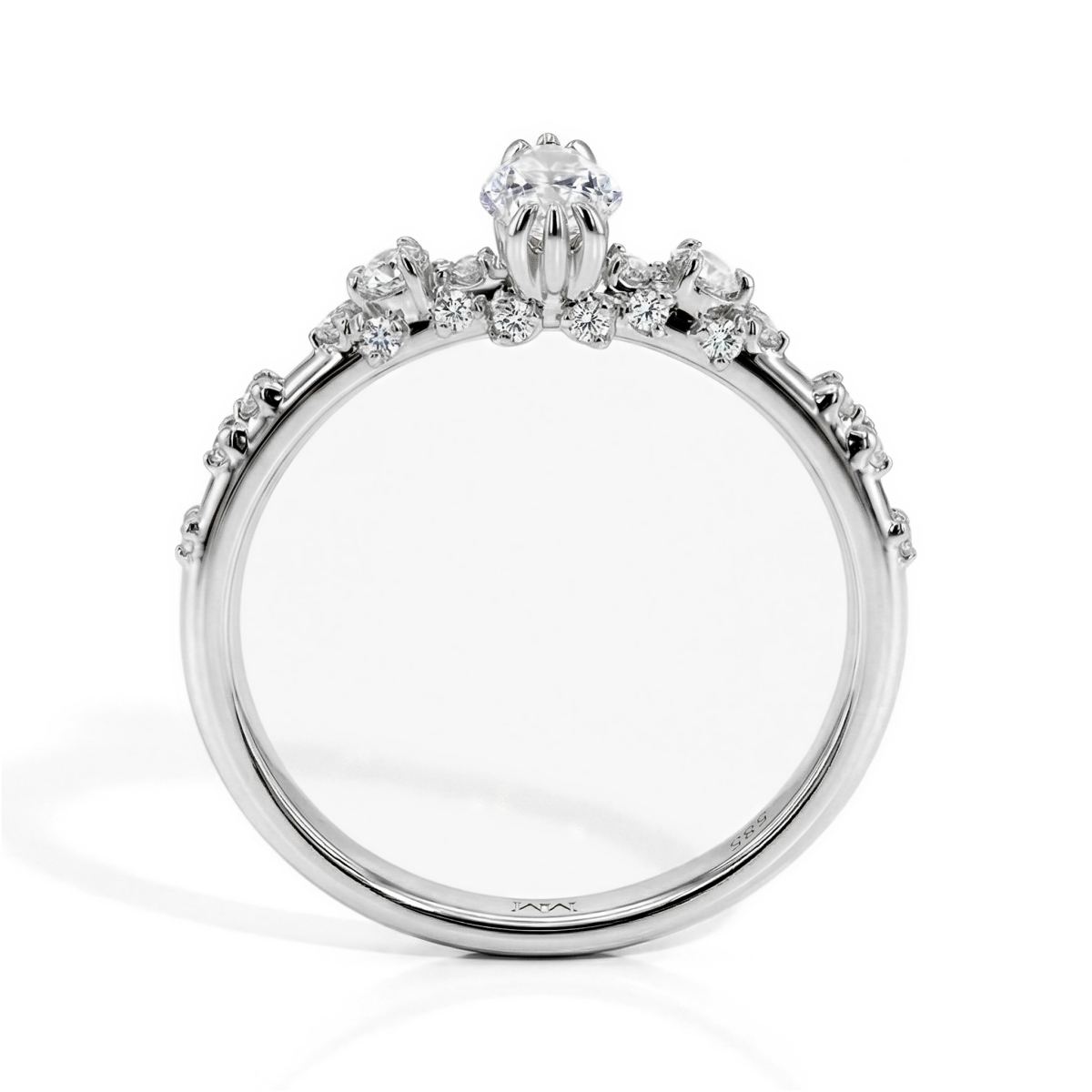 Elegante - Anillo de moissanita de talla marquesa con piedras laterales minimalistas de inspiración vintage