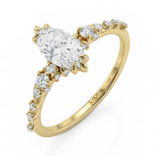 Elegante - Anillo de moissanita de talla marquesa con piedras laterales minimalistas de inspiración vintage