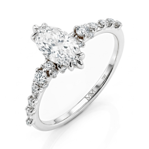 Elegante - Anillo de moissanita de talla marquesa con piedras laterales minimalistas de inspiración vintage