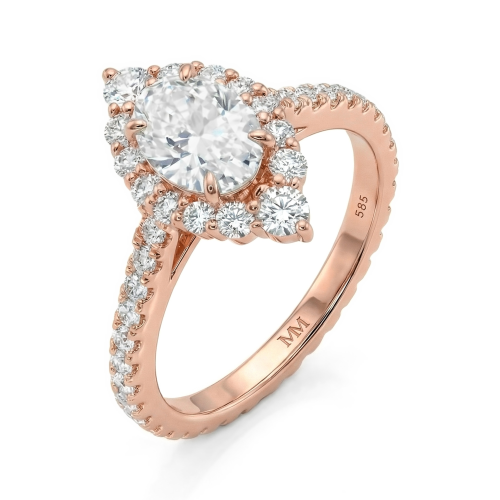 Haloise - Anillo de compromiso de moissanita de talla oval con halo | Diseño compatible con alianza