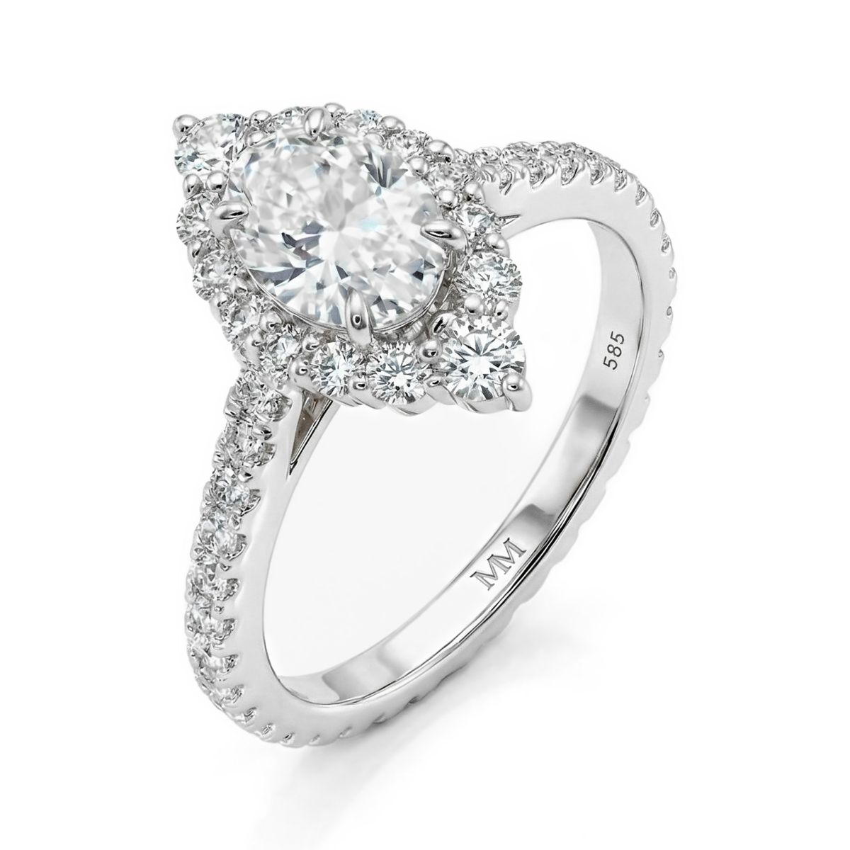 Haloise - Anillo de compromiso con halo y moissanita oval | encaje a ras con alianza