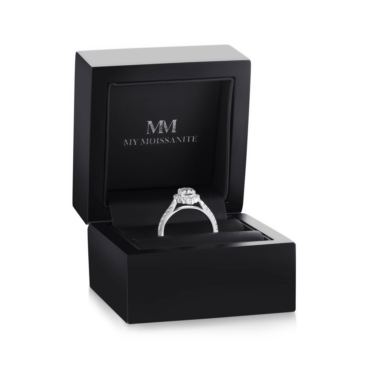Haloise - Anillo de compromiso con halo y moissanita oval | encaje a ras con alianza