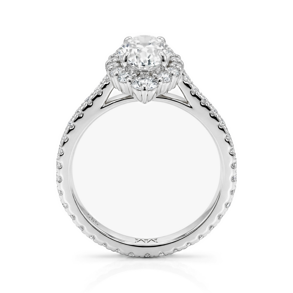 Haloise - Anillo de compromiso con halo y moissanita oval | encaje a ras con alianza