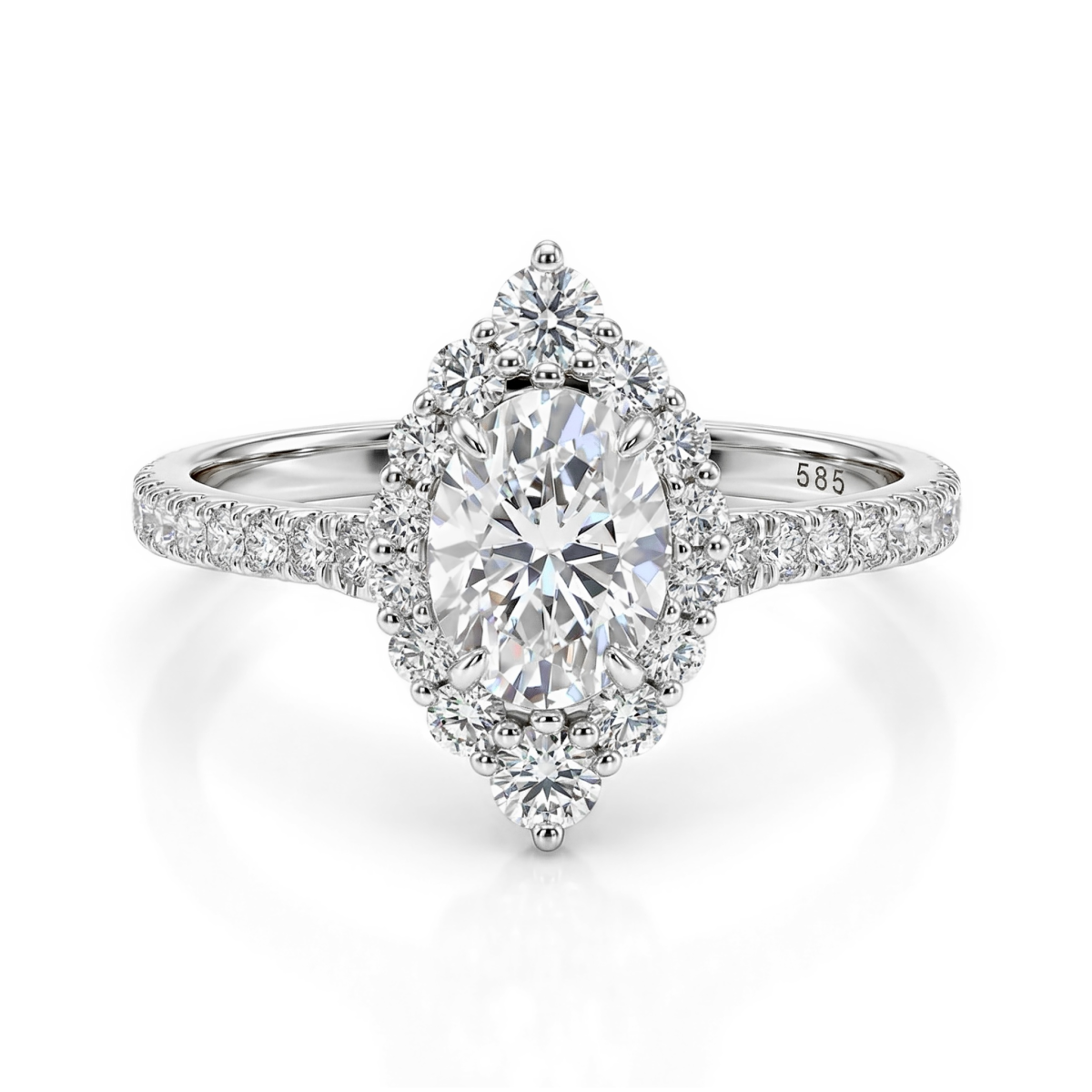 Haloise - Anillo de compromiso con halo y moissanita oval | encaje a ras con alianza