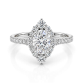 Haloise - Anillo de compromiso con halo y moissanita oval | encaje a ras con alianza