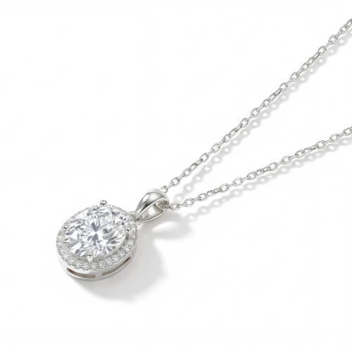 Clarique - Colgante Clásico de Moissanita de Forma Oval con Halo de Pavé