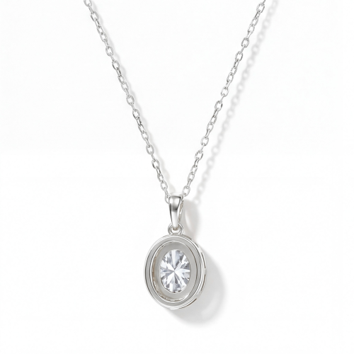 Clarique - Colgante Clásico de Moissanita de Forma Oval con Halo de Pavé