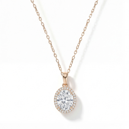 Clarique - Colgante Clásico de Moissanita de Forma Oval con Halo de Pavé