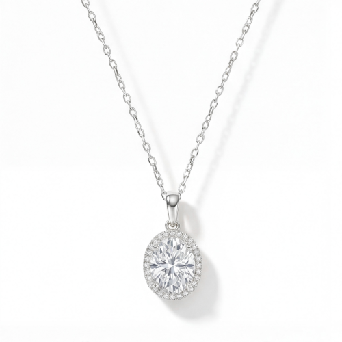 Clarique - Colgante clásico de moissanita oval con halo pavé