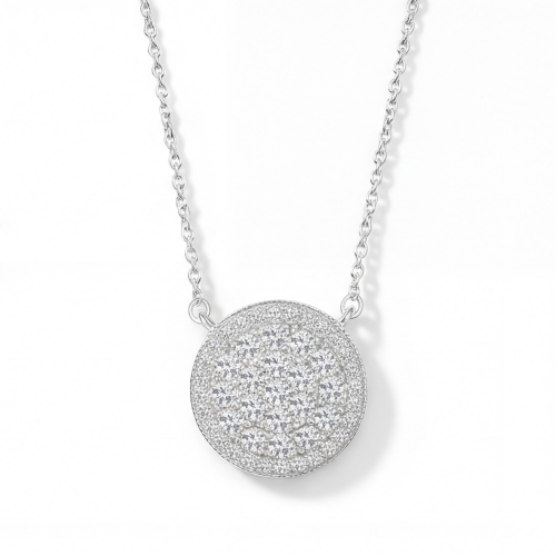Brillante - Colgante de moissanita redonda en racimo con halo en pavé