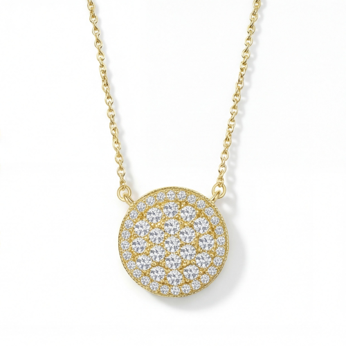 Brillante - Colgante de moissanita redonda en racimo con halo en pavé