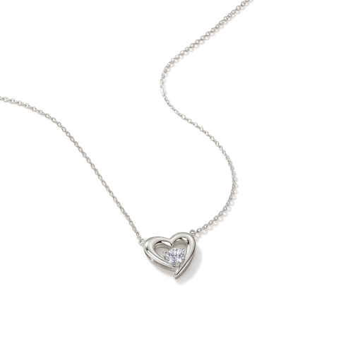 Embrace - Colgante de Moissanita con Silueta de Corazón y Piedra Central
