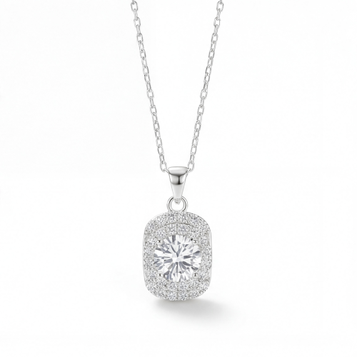 Memento - Colgante de Moissanita Brillante con Diseño de Halo en Pavé