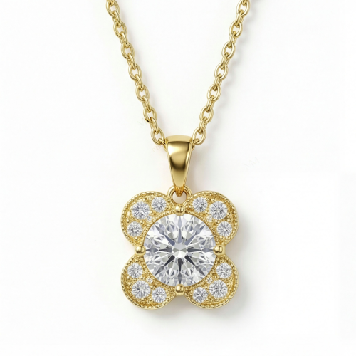 Flora - Colgante de moissanita con diseño de trébol y con pavé