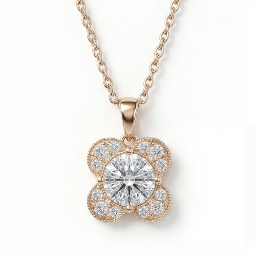 Flora - Colgante de moissanita con diseño de trébol y pavé