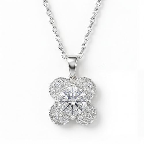 Flora - Colgante de moissanita con diseño de trébol y con pavé