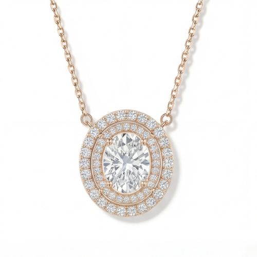 Galaxia - Colgante de Moissanita de Talla Oval con Doble Halo Envolvente