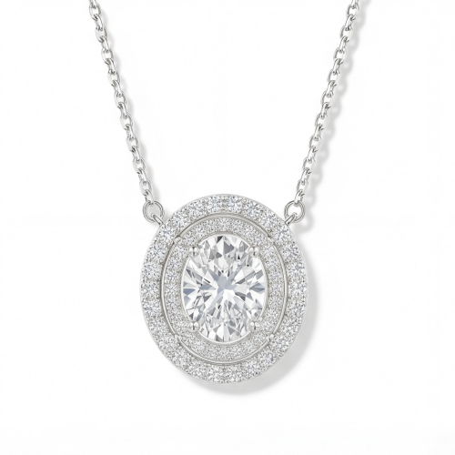 Galaxia - Colgante de moissanita talla oval con doble halo envolvente