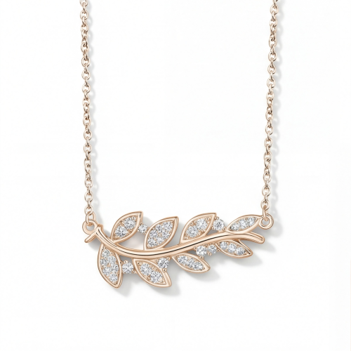 Botanica - Collar de Moissanita con Motivo de Hoja en un Elegante Engaste Pavé
