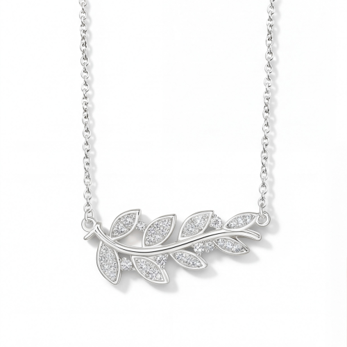 Botanica - Collar de moissanita con motivo de hoja en un elegante engaste pavé