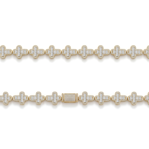 Virtuoso - Cadena con cruz de moissanita de talla esmeralda y pavé con cierre llamativo