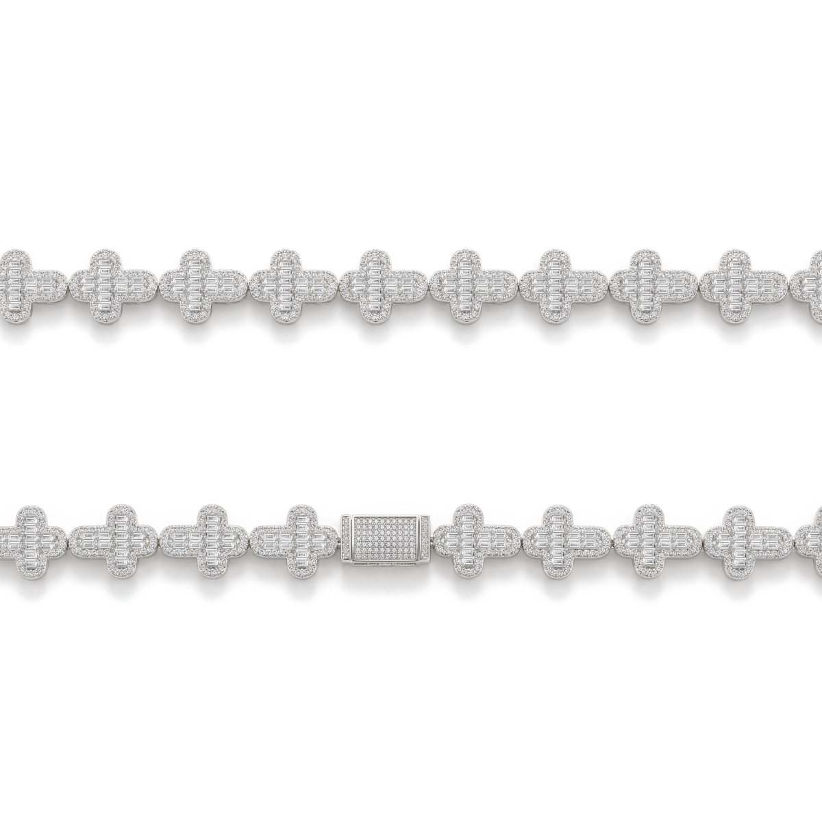 Virtuoso - Cadena con cruz de moissanita de talla esmeralda y pavé con cierre llamativo