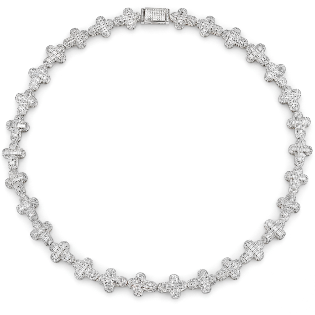 Virtuoso - Cadena con cruz de moissanita de talla esmeralda y pavé con cierre llamativo