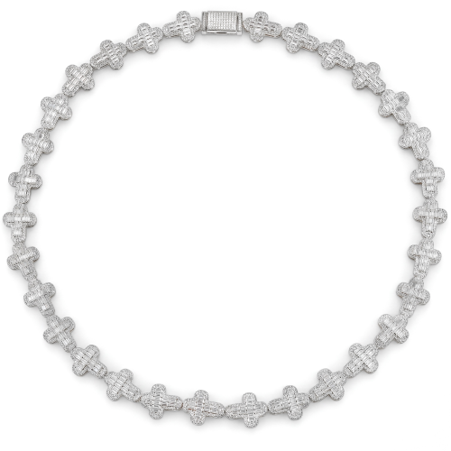 Virtuoso - Cadena con Cruz Pavé de Moissanita de Talla Esmeralda y Cierre Llamativo