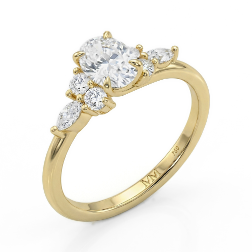 Olivette - Anillo de compromiso de moissanita de talla oval con piedras laterales de talla marquesa