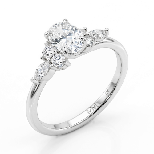 Olivette - Anillo de compromiso de moissanita de talla oval con piedras laterales de talla marquesa