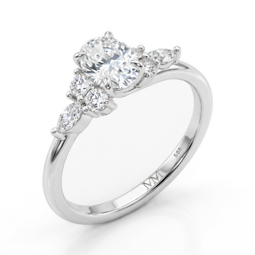 Olivette - Anillo de compromiso de moissanita de talla oval con piedras laterales de talla marquesa