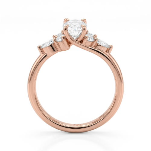 Olivette - Anillo de compromiso de moissanita de talla oval con piedras laterales de talla marquesa