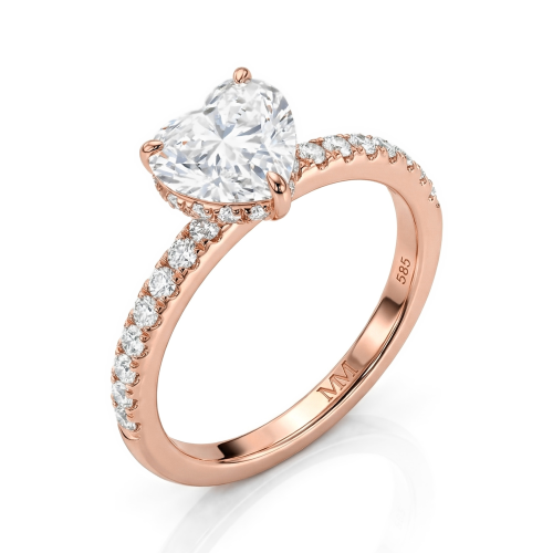Amoretta - Anillo de compromiso de moissanita de talla corazón con hombros en pavé