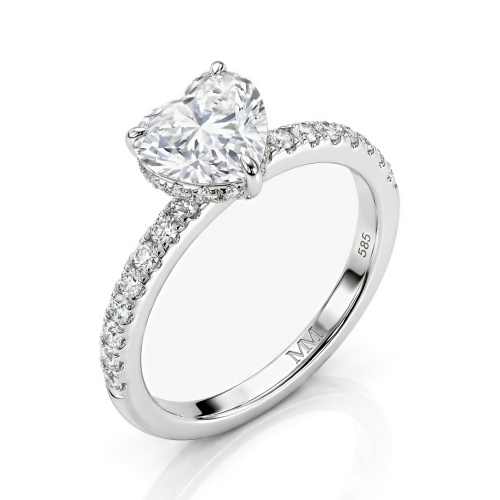 Amoretta - Anillo de compromiso de moissanita de talla corazón con hombros en pavé