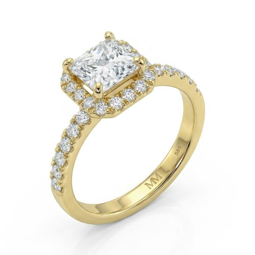 Regalia - Anillo de Moissanita Talla Princesa con Halo y Aro Pavé