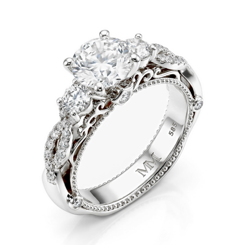 Circe - Anillo Vintage: Moissanita, Piedras Laterales y Filigrana