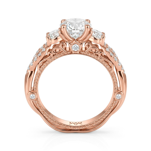 Circe - Anillo de compromiso de moissanita de inspiración vintage con piedras laterales y detalles de filigrana
