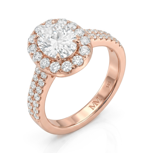 Ovalea - Anillo de moissanita de talla oval con diseño de halo pavé