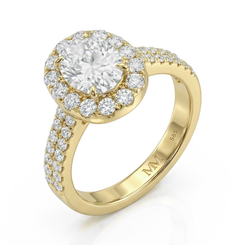 Ovalea - Anillo de moissanita de talla oval con diseño de halo pavé
