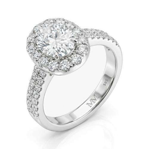 Ovalea - Anillo de moissanita de talla oval con diseño de halo pavé