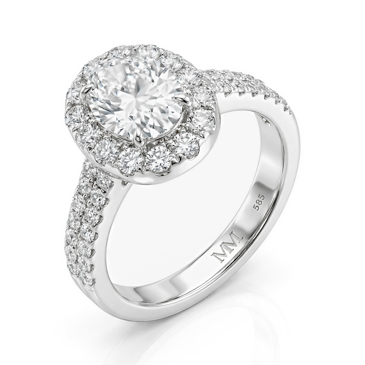 Ovalea - Anillo de moissanita de talla oval con diseño de halo pavé