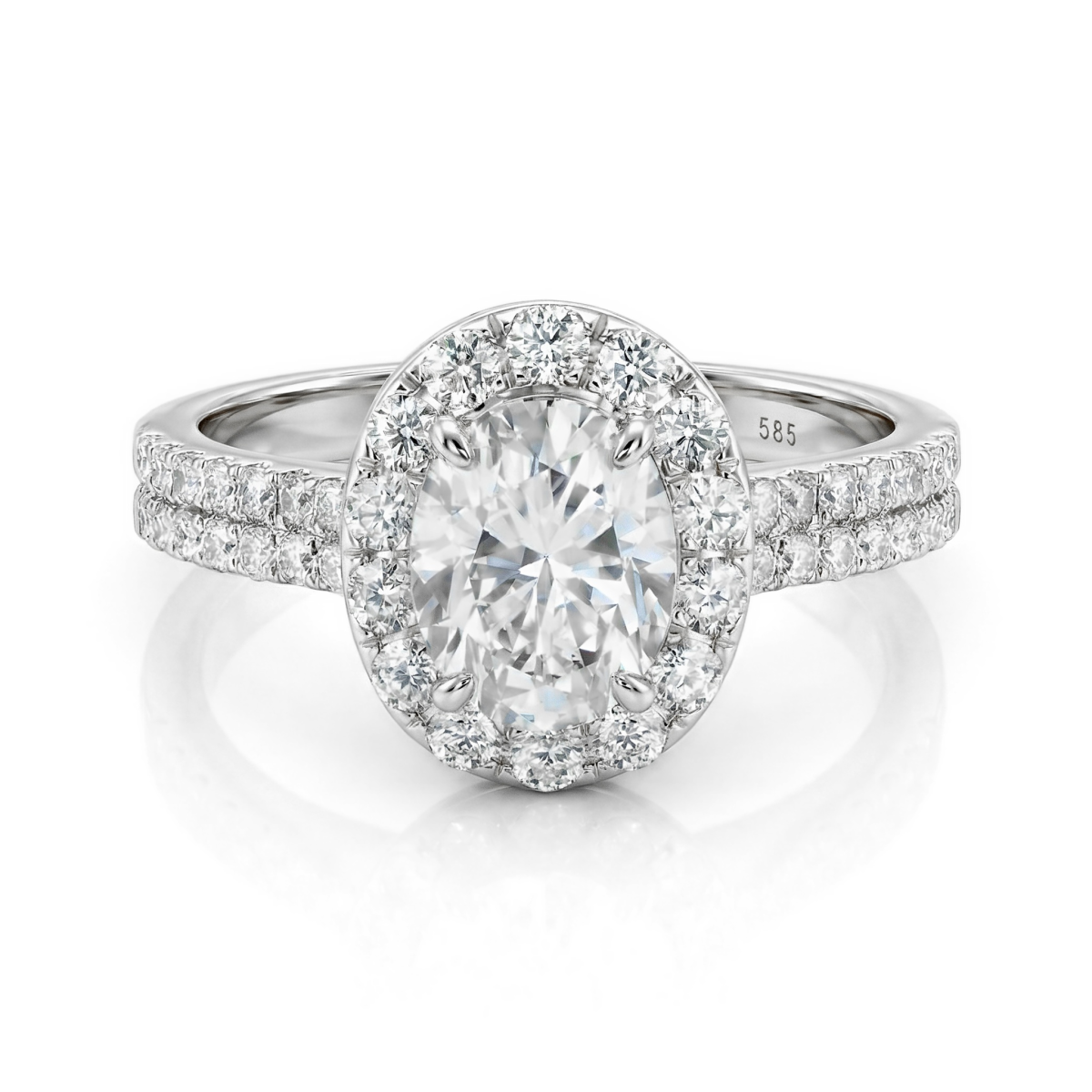 Ovalea - Anillo de moissanita de talla oval con diseño de halo pavé