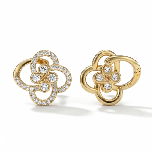 Vortexia - Pendientes de trébol de moissanita con motivo floral y brillo del engaste pavé