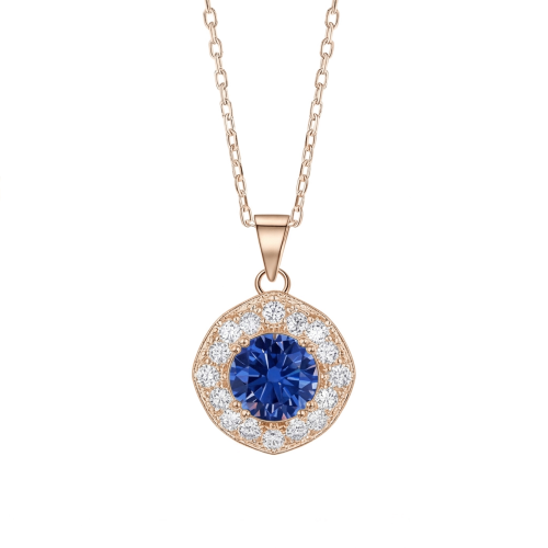 Purelle - Colgante con halo de moissanita azul royal y cadena de eslabones