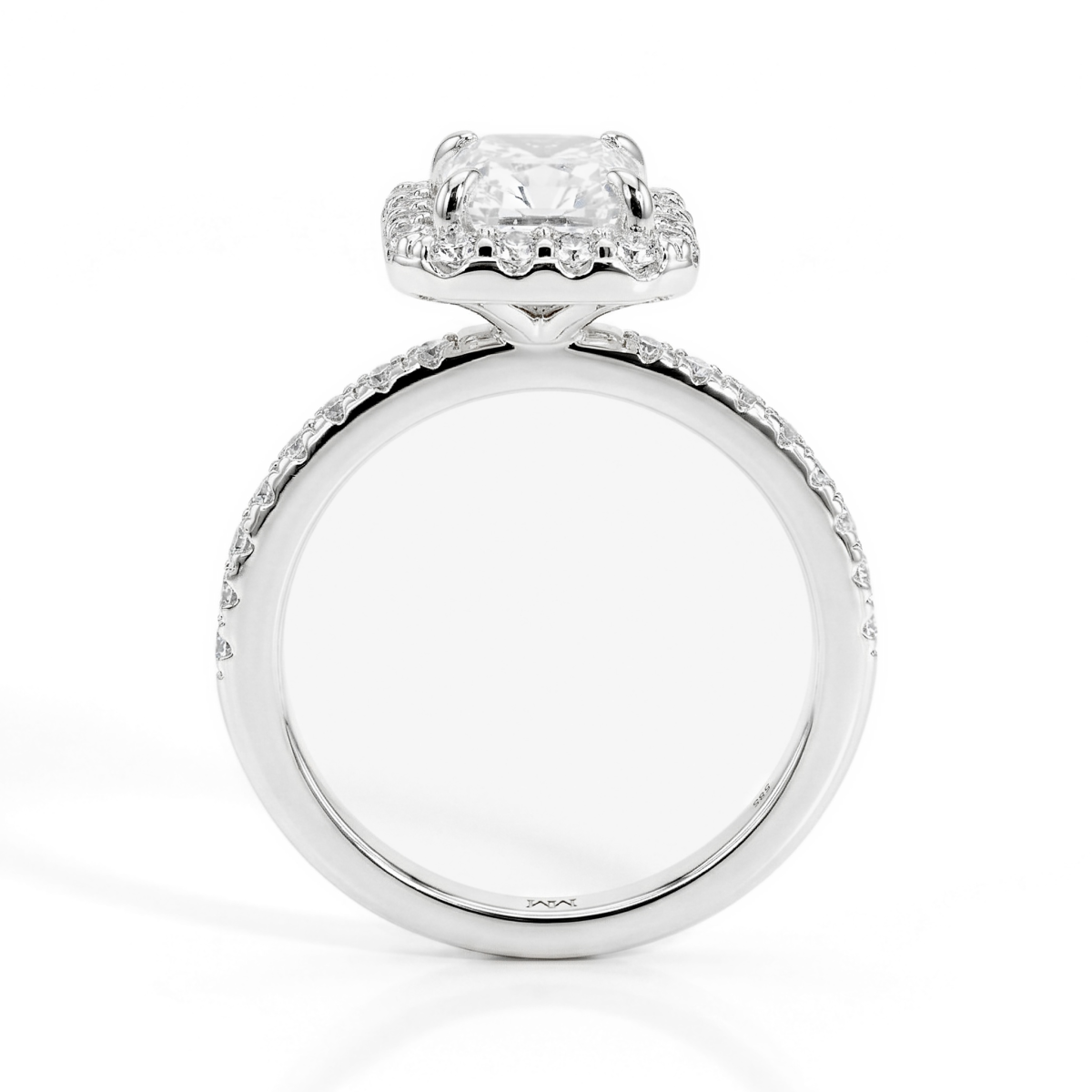 Esmeralda - Anillo de moissanita de talla esmeralda con halo y piedras laterales